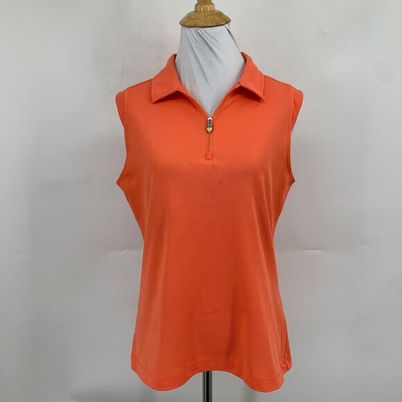 NVO Sport Shirt Womens M Medium Tangerine Quarter Zip Sleeveless Pique Golf Polo - Picture 2 of 11